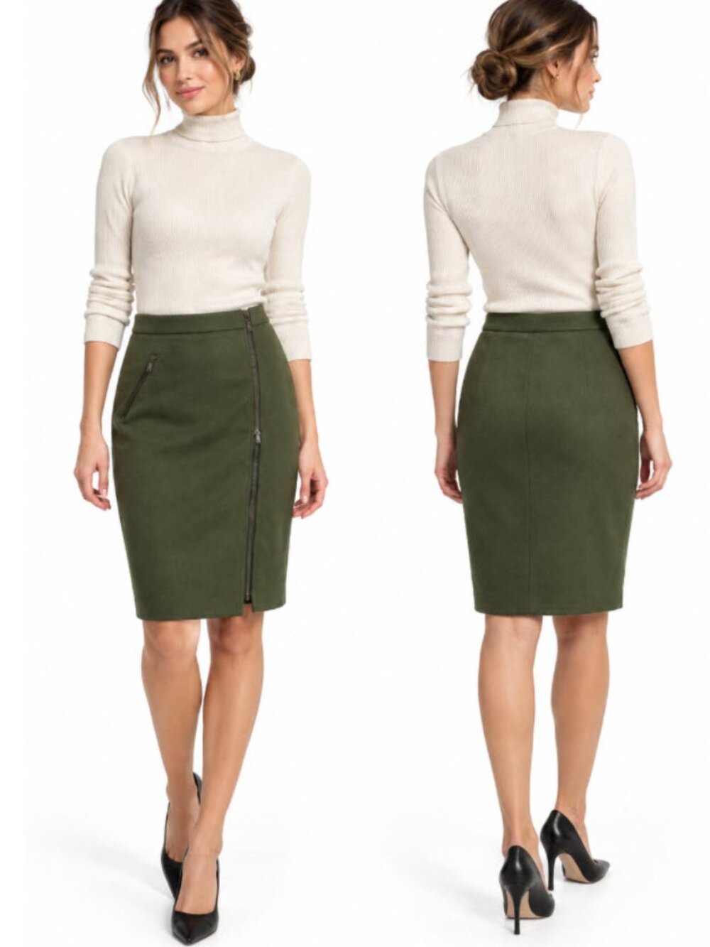 J. Crew Wool Green Pencil Skirt Zipper Size 6P Preppy business casual chic
